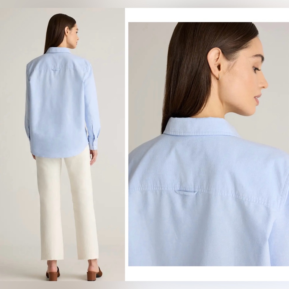 like new quince organic cotton relaxed oxford button up shirt pale blue XS - Picture 11 of 13